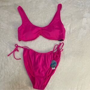 Decree Pink Ribbed String Bikini Set Juniors Size XL